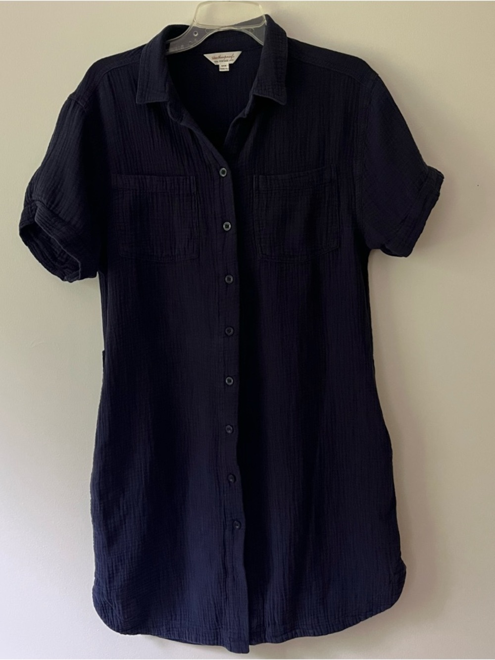 Gauzy Cotton Shirt Dress Navy Blue Weatherproof Vintage Small Breathable